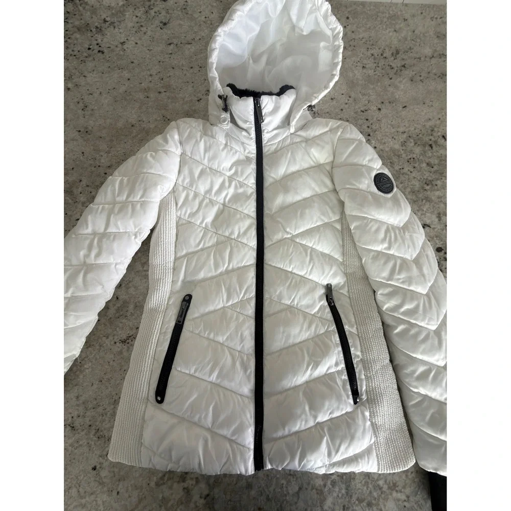 HFX White Puffer Jacket Small‎ Hooded Quilted Winter Coat